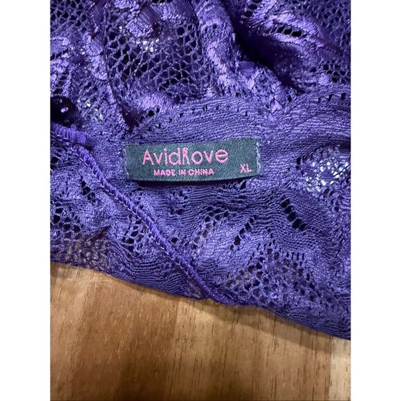 Avidlove Lace Teddy Bodysuit Size XL Purple Soft Lace Adjustable Plunge Neckline - Picture 3 of 6